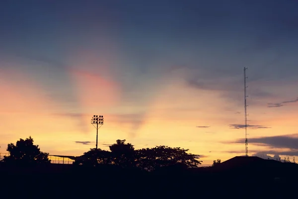 Silhouette Spotlight Sky Evening — Stock Photo, Image