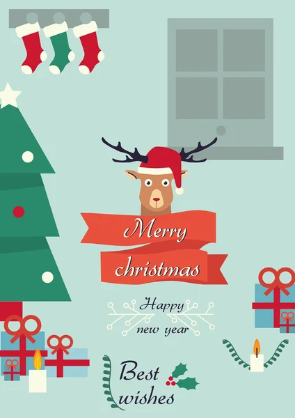 Reindeerand Noel ağacı Noel kartıyla