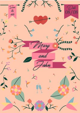 Düğün kartı süs çiçek deseni