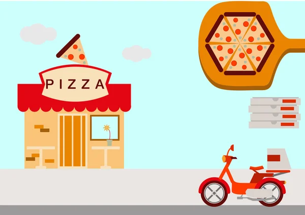 Pizza motorcicle Restoran Binası — Stok Vektör