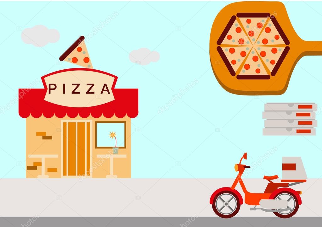 Pizza motorcicle restaurant building
