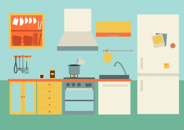 Cocina con muebles — Vector de stock