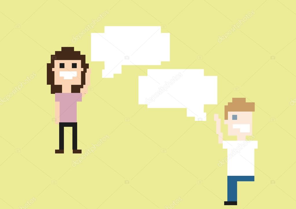 Pixel art design people set conversation