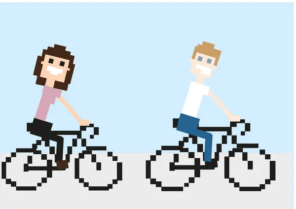 Pixel-Kunstliebhaber und Fahrradfahrer — Stockvektor