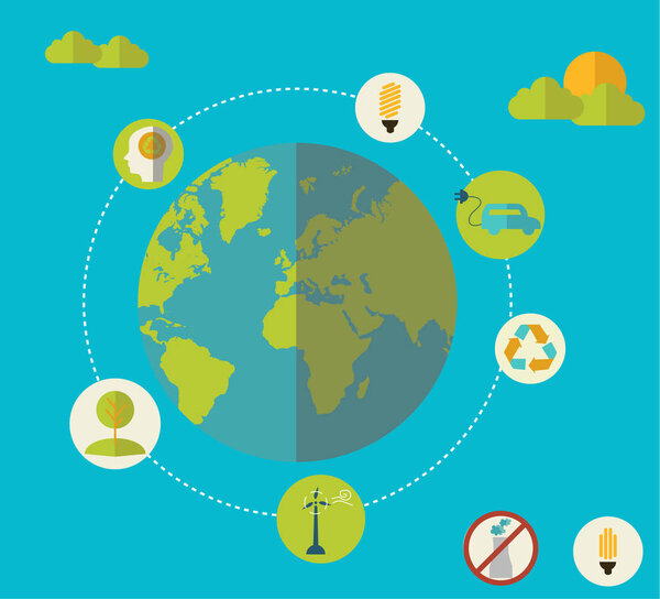 Ecology set of environment, green energy and pollution icons