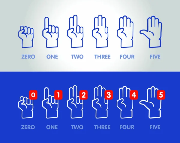 向量组的手图标。数字零，一、 二、 三、 四、 五个. — 图库矢量图片