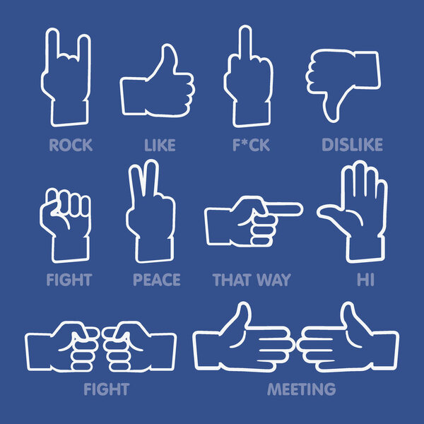 Thumbs up hand symbols. Outline icons.