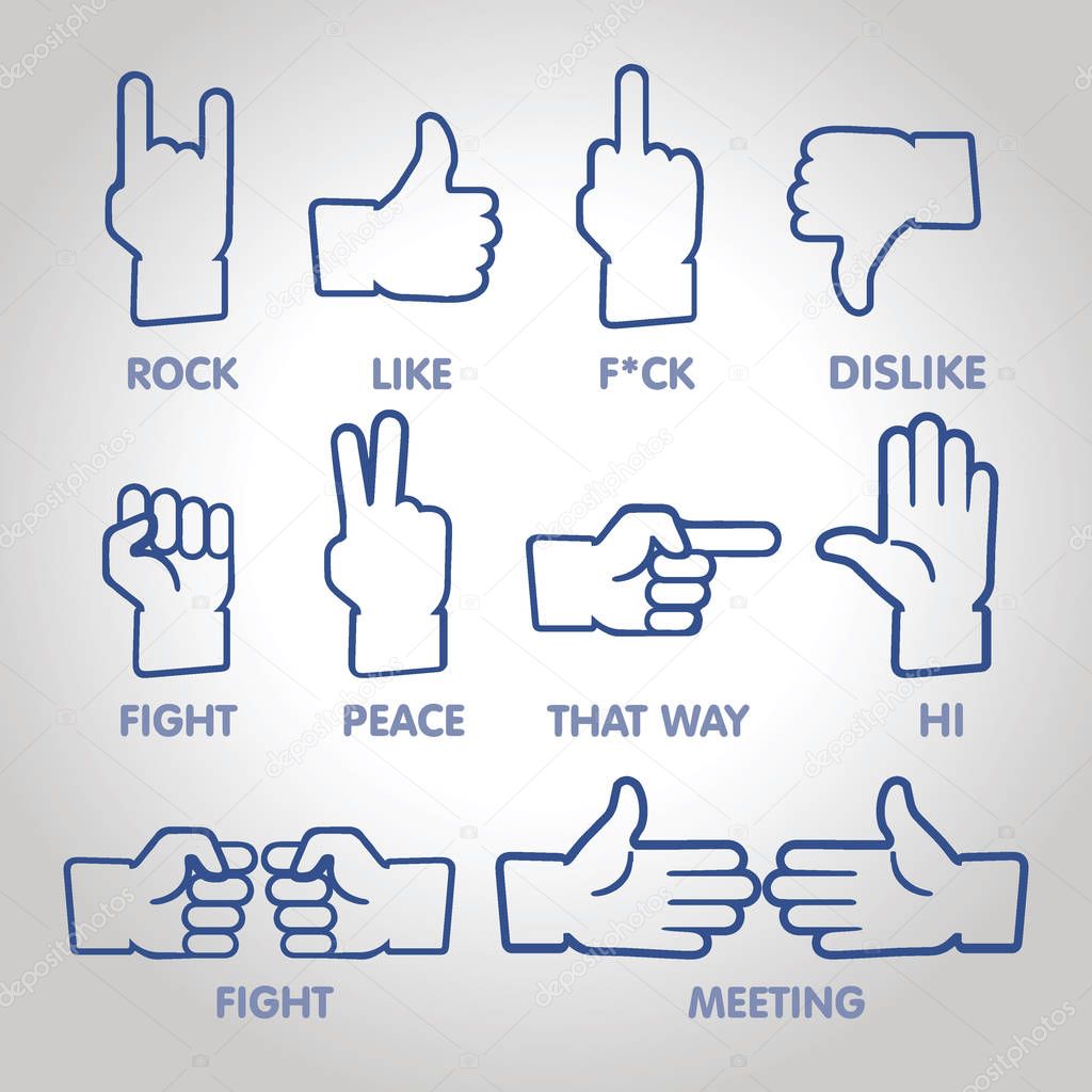 Thumbs up hand symbol. Outline icons.