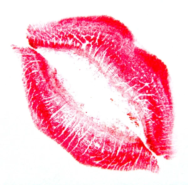 Lippenstift-Kuss auf weißem Hintergrund — Stockfoto