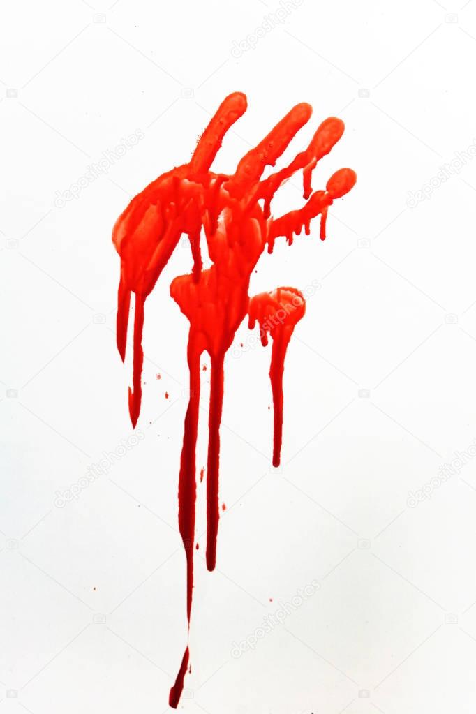 A human handprint stained with blood.