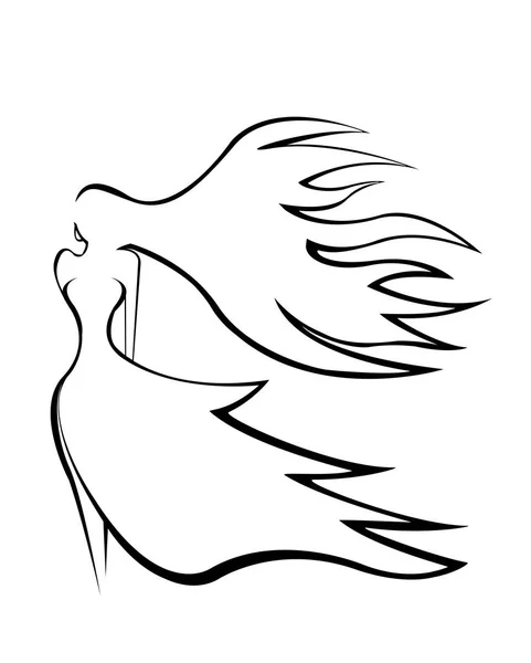 Silhueta abstrata de uma menina graciosa com cabelo voando no w — Fotografia de Stock