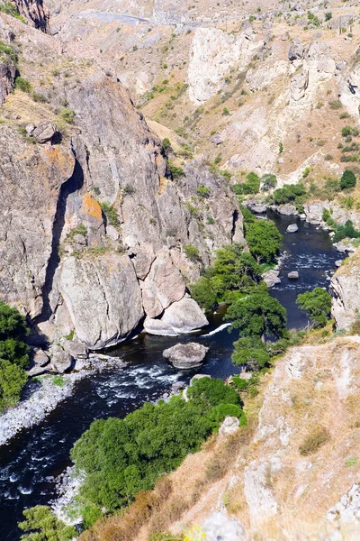 Berglandschap met een rivier die door de gorge stroomt. — Stockfoto