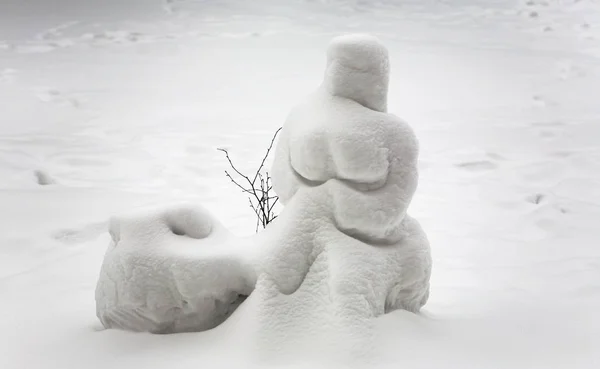 La donna delle nevi è ricoperta da uno spesso strato di neve . — Foto Stock