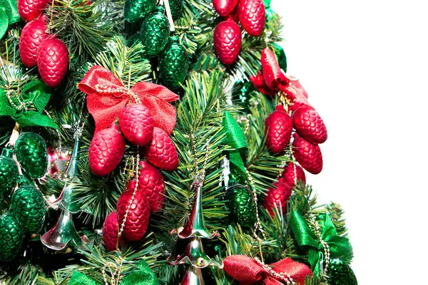 Christmas tree with toys on white background — Stock Photo, Image