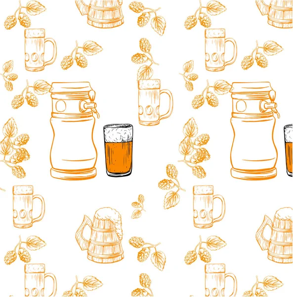 Beer seamless pattern vector illustration, template for menu — Stock Vector