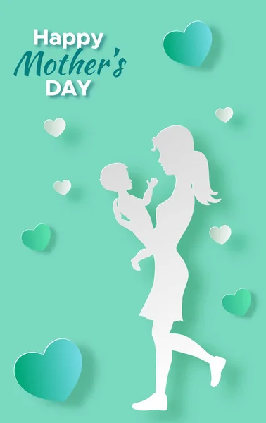 Illustrazione vettoriale di arte cartacea con madre che tiene bambino. Mamme d — Vettoriale Stock