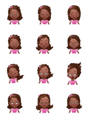 Kızlar duygular yüzler set çizgi film kadın emoji simgeleri ile vektör