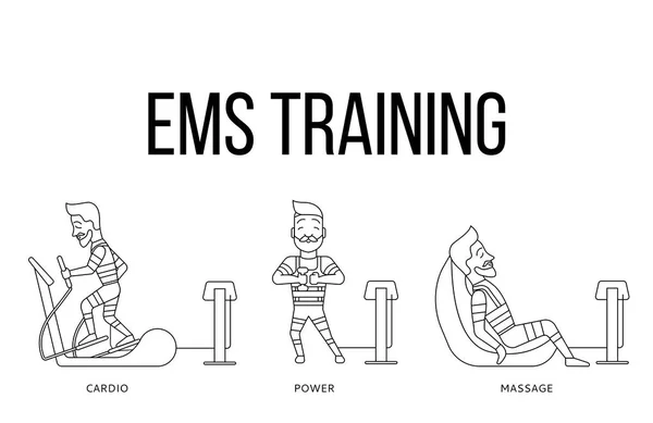 Estágios de treino de Ems. Vetor elétrico de aptidão muscular estimulante — Vetor de Stock