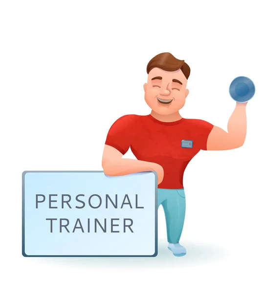 Personal fitness trainer o bodybuilder con manubrio cartoon cha — Vettoriale Stock