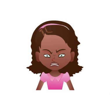 Çizgi film kadın emoji simgesini veya avata ile kızgın Afrikalı kız yüz