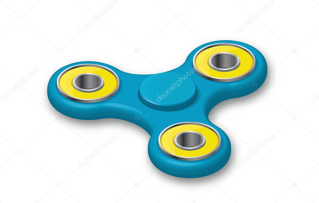 Isometric icon of blue fidget spinner, colorful relaxing toy or