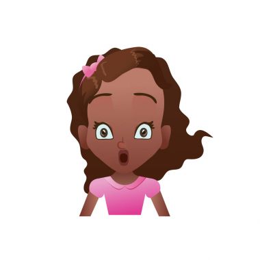 Sürpriz Afrikalı kız yüz çizgi film kadın emoji simgesini veya avatar vektör çizim ile
