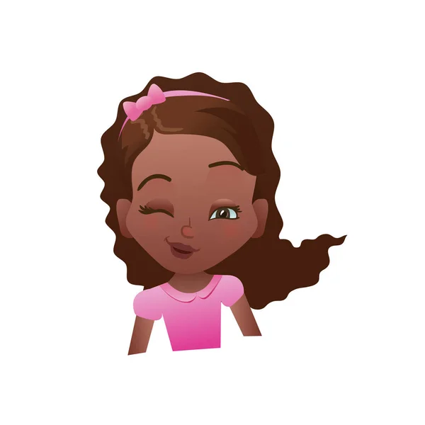 Winking african girl face with cartoon female emoji icon or avatar vector illustration — Stock Vector