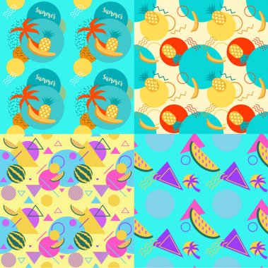 Karpuz ve avuç içi, geometrik şekiller, moda vektör arka planlar ile kesintisiz renk trendy desen ayarla
