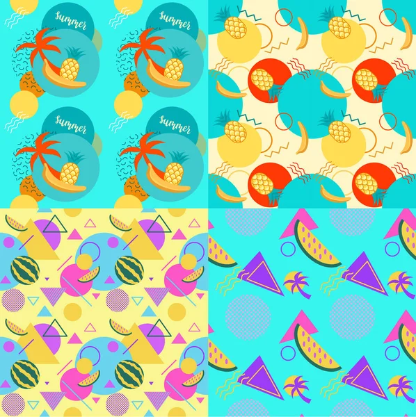 Karpuz ve avuç içi, geometrik şekiller, moda vektör arka planlar ile kesintisiz renk trendy desen ayarla