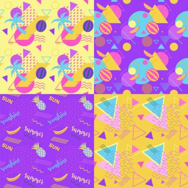 Karpuz ve avuç içi, geometrik şekiller, moda vektör arka planlar ile kesintisiz renk trendy desen ayarla