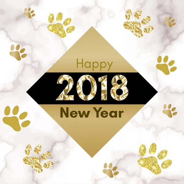 2018 Çin yeni yılı altın vektör pençe parça, glitter, geometrik şekiller ve üçgenler, mermer arka plan, takvim, poster, afiş, tebrik kartı için şablon ile sarı bir köpek kavramının