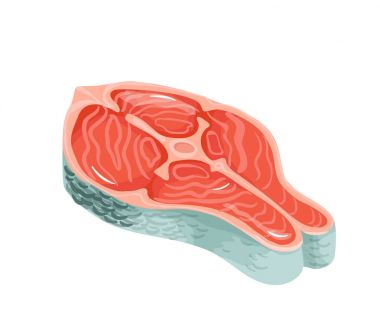 Salomon biftek veya izole, alabalık vektör simge Deniz balığı, menü, yemek diyet infographics, etiket, el ilanı, şablon parçasının elle çizilmiş kroki dilim yazdırma