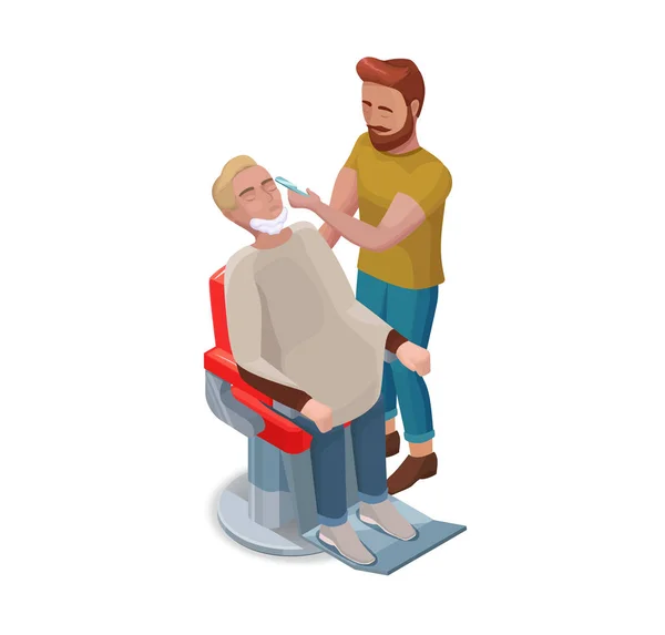 Peluquero o peluquero barba de afeitar del hombre moderno hipster, isoma — Vector de stock