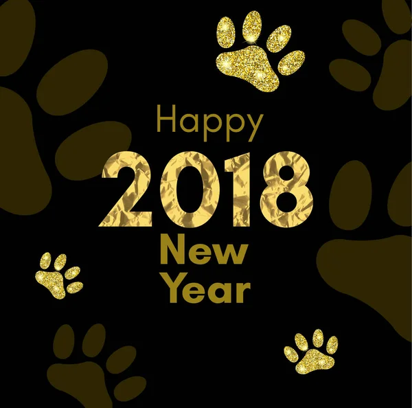 Κινέζικο νέο έτος 2018 της έννοιας κίτρινο σκυλί με χρυσή διάνυσμα πόδι κομμάτι, glitter, foil υφή, πρότυπο για το ημερολόγιο, banner, αφίσα, ευχετήρια κάρτα — Διανυσματικό Αρχείο