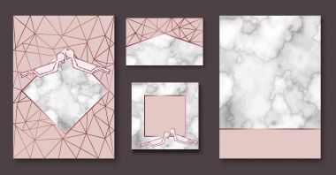 Mermer düğün davetiyesi, taş broşür, afiş düzen ayarı, arka planda şık minimalist geometrik tarzı, güvercin siluet, granit, glitter, çerçeve, vektör moda duvar kağıdı, poster, kapak