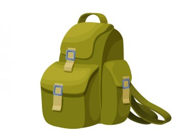 Backpack isolated icon in cartoon style, bag for travelling, cam clipart