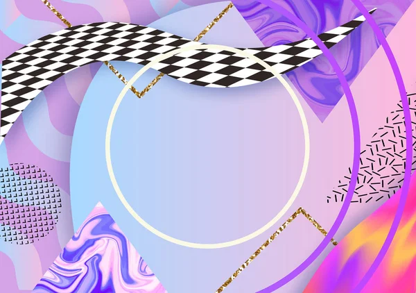 Soyut hipster renk kompozisyonu trendy 90s tarzı ile geometrik şekiller, kare, sıvı ve liguid doku, fütüristik parlak arka plan, afiş, poster, vektör çizim için şablon