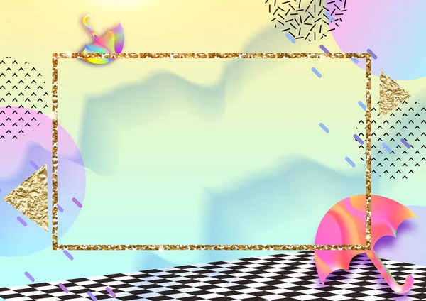 Soyut hipster renk kompozisyonu trendy 90s tarzı ile geometrik şekiller, kare, sıvı ve liguid doku, fütüristik parlak arka plan, afiş, poster, vektör çizim için şablon