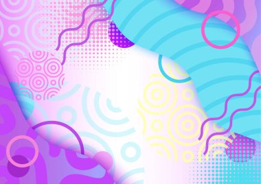 Trendy posterdeki 80s 90s memphis tarzı metin yer, vektör çizim ile renkli arka plan desenleri, çerçeveleri ve geometrik şekiller, soyut