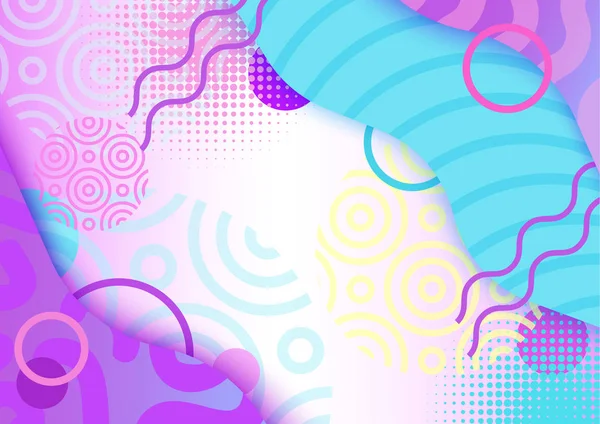 Trendy posterdeki 80s 90s memphis tarzı metin yer, vektör çizim ile renkli arka plan desenleri, çerçeveleri ve geometrik şekiller, soyut