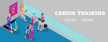 Spor Kulübü afiş, izometrik çizimde fitness kardiyo egzersiz