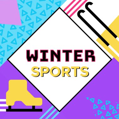 Kış tatili geometrik afiş kümesi ile kartopu, çizgiler, çerçeveler, trendy memphis 90'lı yılların tarzında spor arka plan veya davetiye şablon, kapak, kart, vektör çizim