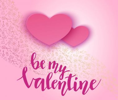 Sevgililer günü afiş trendy kağıt sanat tarzı ile oyulmuş kalp siluet, yazı ile tatil davetiyesi için romantik arka plan