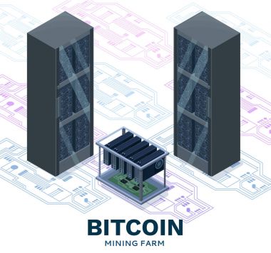 İzometrik bitcoin araştırma grubu, video devre ve sunucu, bilgisayar, cryptocurrency incelemesi kavramı, mali izometrik 3d vektör çizim
