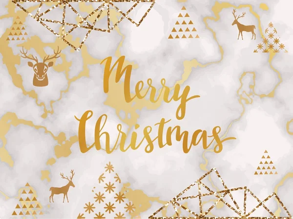 Χαρούμενα Χριστούγεννα αφίσα ή φόντο, πρότυπο πρόσκληση κόμμα με τη λάμψη του χρυσού, το μάρμαρο και το μέταλλο φύλλο υφή, γράμματα, χειμερινές διακοπές γιορτή banner, μοντέρνα διανυσματικά εικονογράφηση — Διανυσματικό Αρχείο