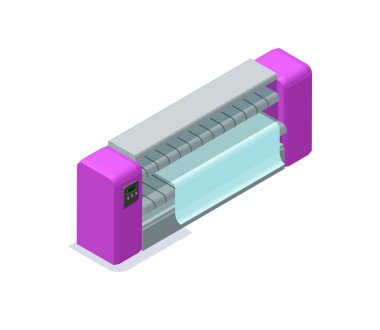 Ütü makine izometrik 3d vektör çizim giysileri düzgün yapmak için Çamaşırhane ekipmanları ile