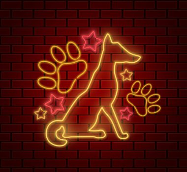 Mutlu yeni yıl 2018 vektör çizim köpek siluet, neon ışıkları, parti arka plan veya tabela, vektör çizim ile