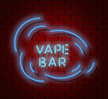 Vape Dükkanı neon tabela ile hipster trendy çubuğu simgesi, Izgaralı ışık arka plan bulut vektör çizim ile