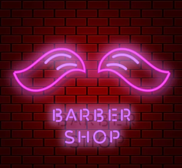 Baffi hipster neon silhouette isolata icona, negozio di barbiere luce elettrica sfondo con cartello salone di parrucchiere, illustrazione vettoriale — Vettoriale Stock