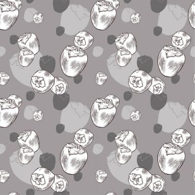 Trabzon hurması vektör seamless modeli ile izole kutsal kişilerin resmi, tropikal egzotik turuncu meyve, şablon için menü, diyet infographics, etiket, broşür, el çizilmiş kroki yazdırma